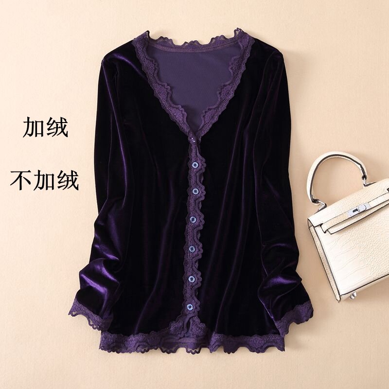 Áo cardigan nhung tơ vàng thu đông, áo mặc trong dài tay cổ chữ v ren, áo kiểu tây, áo khoác ngắn khoác ngoài, áo nữ phối ngoài