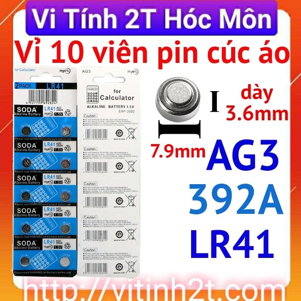 Vỉ 10 viên pin cúc áo ag3 / lr41h / 392a cho đồng hồ