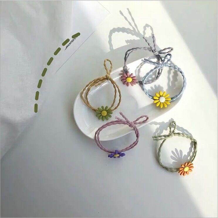 Combo 100 dây buộc tóc hoa cúc mix sẵn màu cute