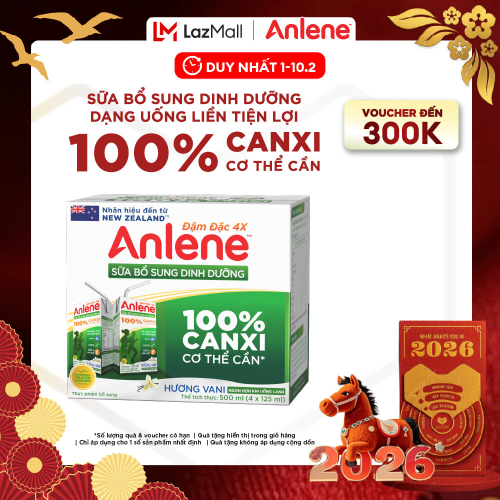 [Voucher giảm đến 26%]Lốc 4 Hộp Sữa Nước Anlene Hương Vani Đậm Đặc Ít Béo 110Ml