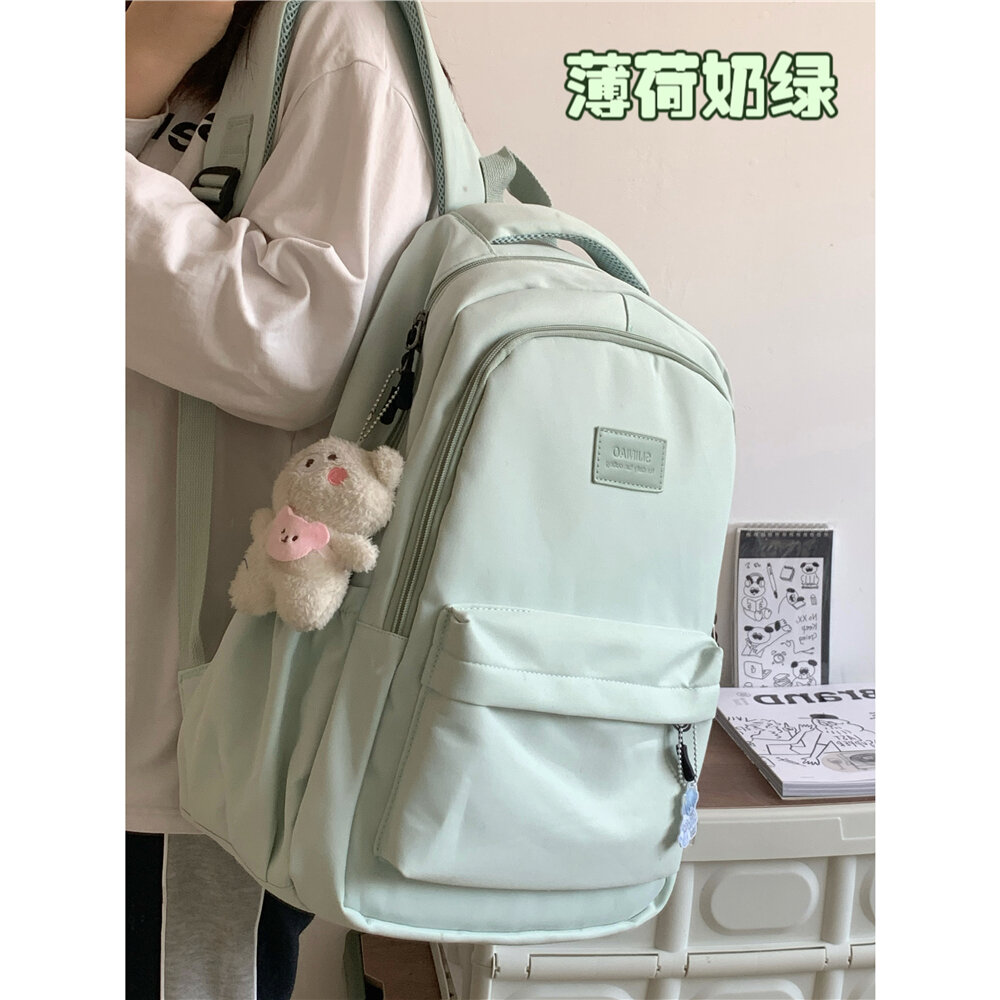 Ba Lô Phong Cách Khuôn Viên Trường Ins Dễ Phối Đơn Giản Cặp Sách Học Sinh Trung Học Sức Chứa Lớn Màu Trơn Cho Nữ Ba Lô Máy Tính Du Lịch