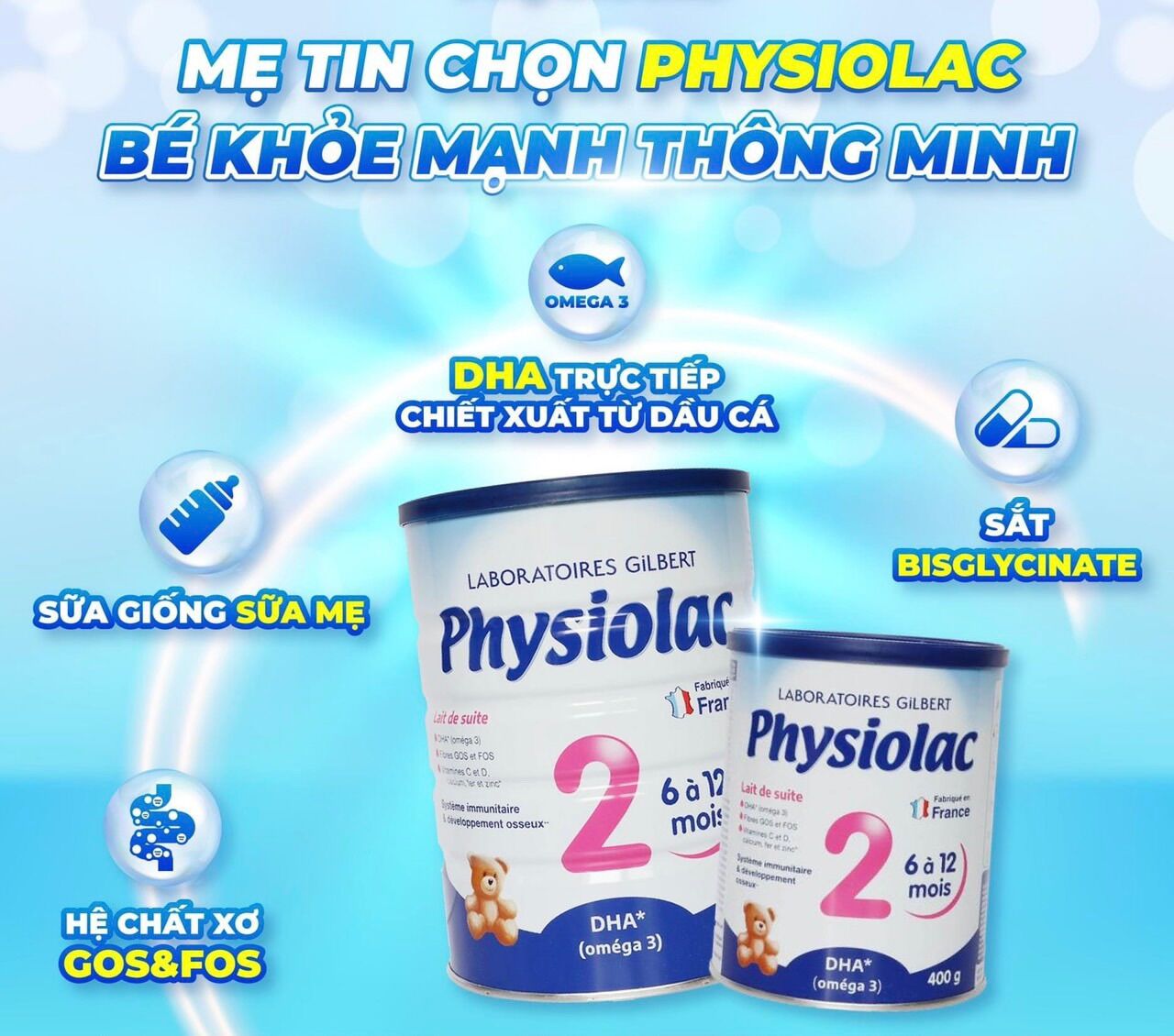 Sữa bột Physiolac số 2, Nhập khẩu nguyên lon từ Pháp