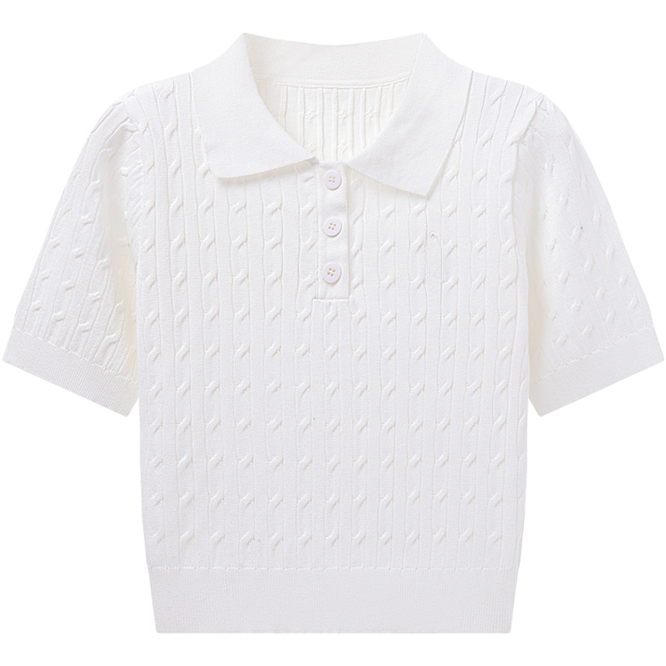 Jzzdemm Áo Sơ Mi Polo Thêu Gấu Nhỏ Cho Nữ Áo Dệt Kim Tay Ngắn Vừa Vặn Với Phong Cách Cổ Điển Và Họa 