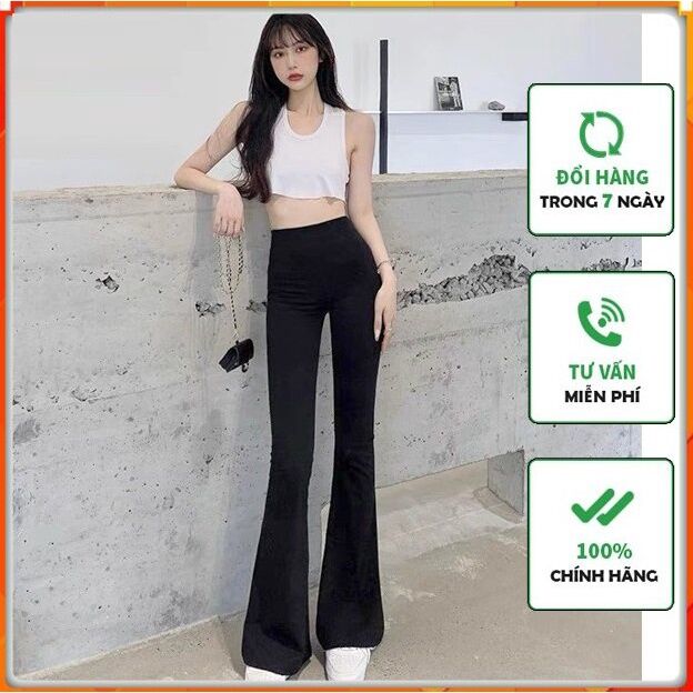 Quần ống loe nữ cạp cao dáng dài, quần legging nữ kiểu ôm ống loe c giãn 4 chiều dày dặn