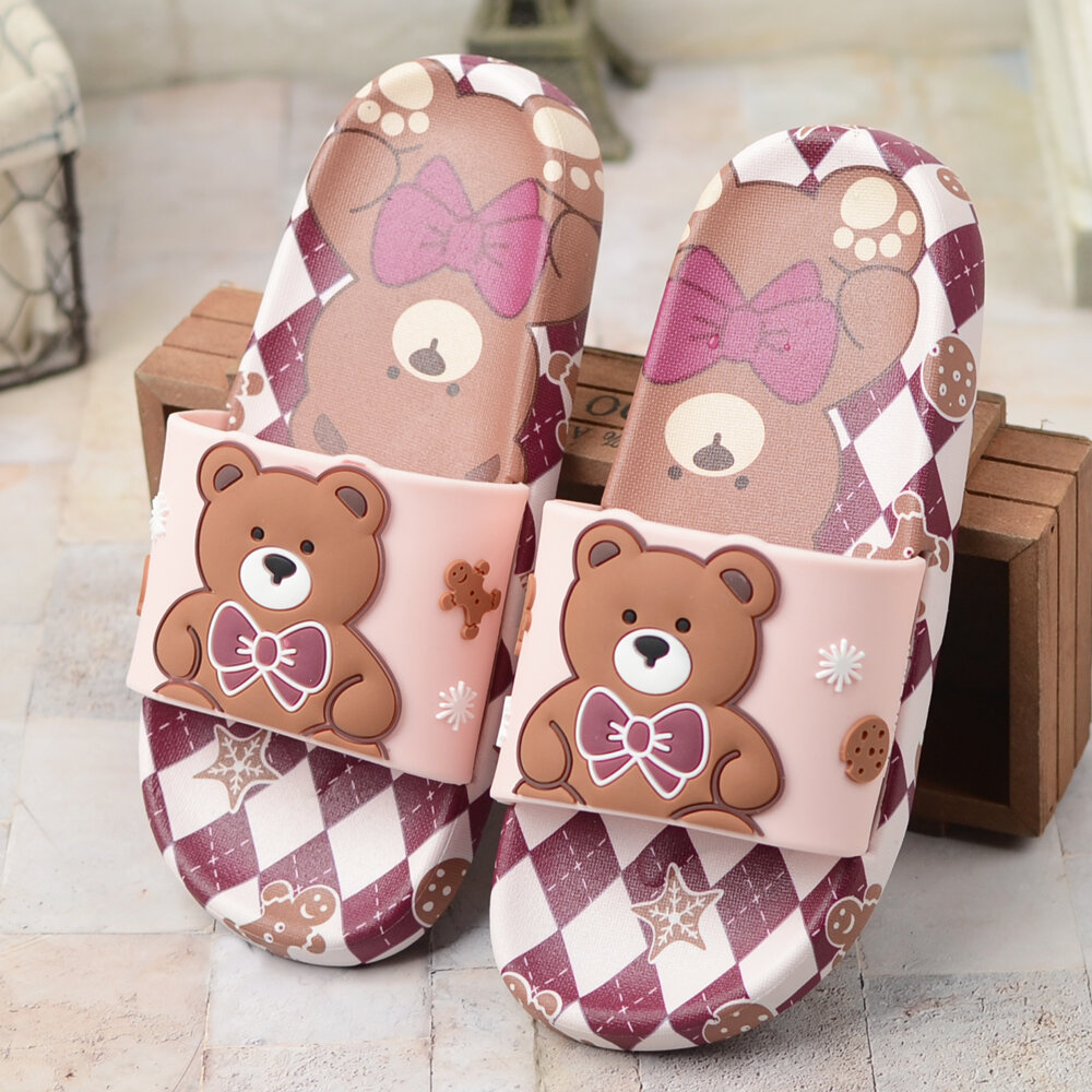Giày gia đình dép lê dép lê trẻ em gấu nhỏ hoạt hình mùa hè dép đi biển bé gái bé trai gia đình đáng yêu đế mềm trong nhà sành điệu