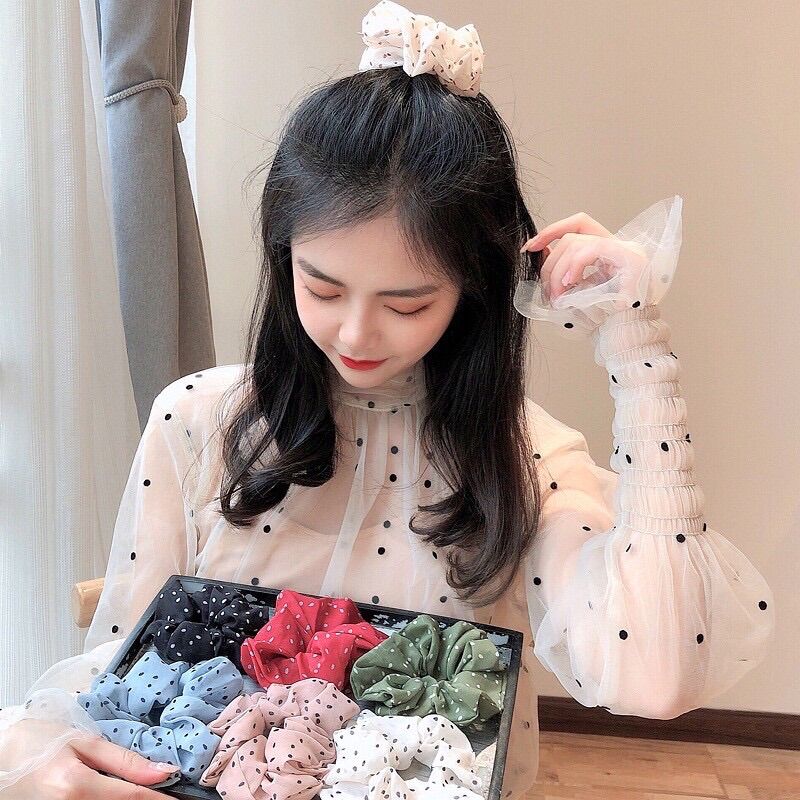 Cột tóc Scrunchies chấm bi tiểu thư Meily Store