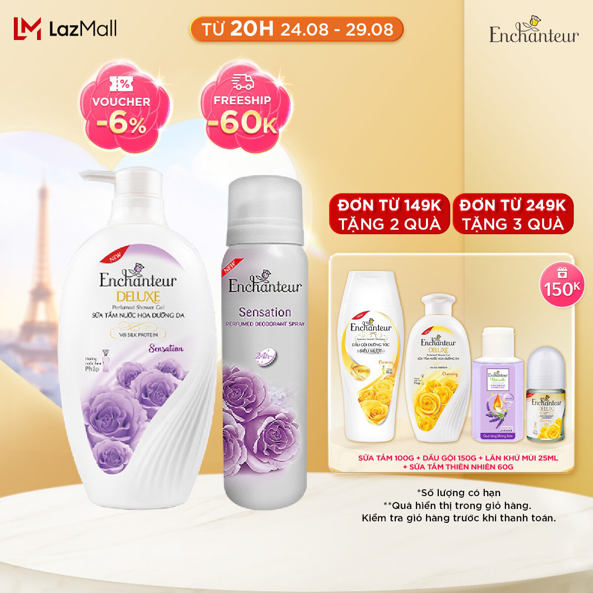 Combo sữa tắm nước hoa dưỡng da sensation 650g + xịt khử mùi hương nước hoa sensation 150ml