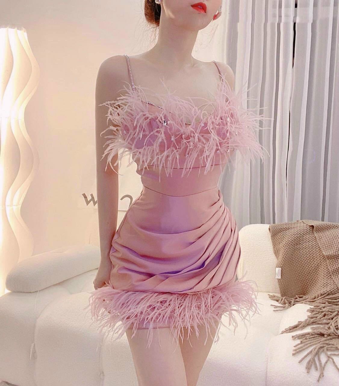 ĐẦM BODY HAI DÂY ĐÍNH LÔNG