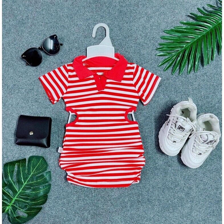 Đầm Body Sọc 2 màu Đen & Đỏ Bé Gái