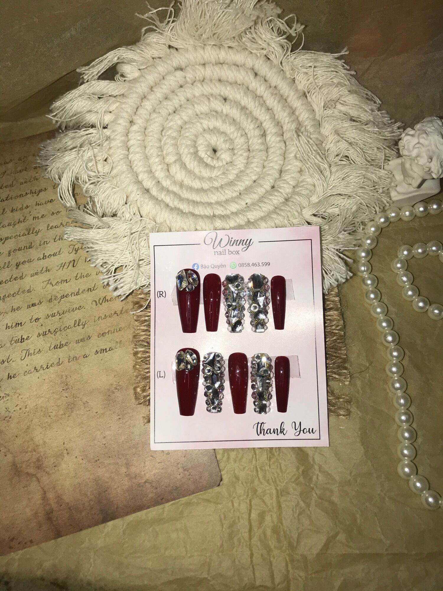 Nailbox móng up móng giả đỏ đính đá cao