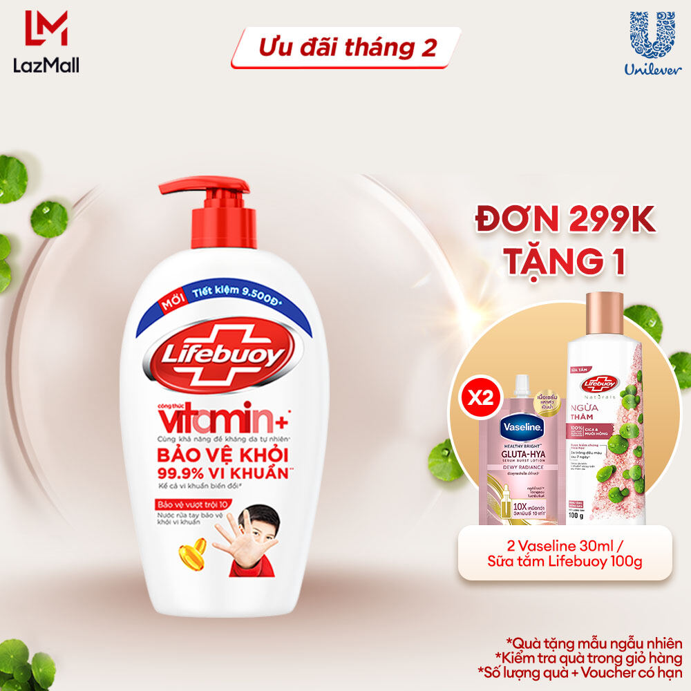 Nước Rửa Tay Lifebuoy Công thức Vitamin+ Bảo Vệ Vượt Trội 10 Chai 450g