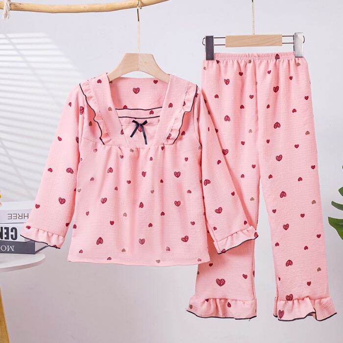 Bộ Đồ Ngủ Hoạt Hình Tay Dài Mùa Xuân Thu Cho Bé Gái 8-9-10 Tuổi Phong Cách Công Chúa Ngọt Ngào Bộ Đồ