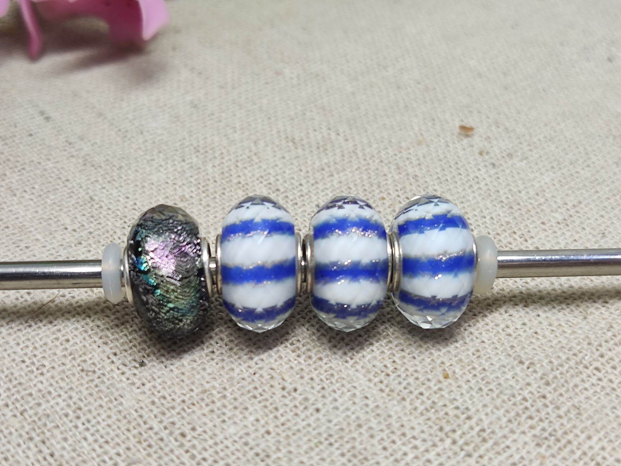 GauBee Charm bạc 925 glass nhũ cắt giác xanh lá, tím