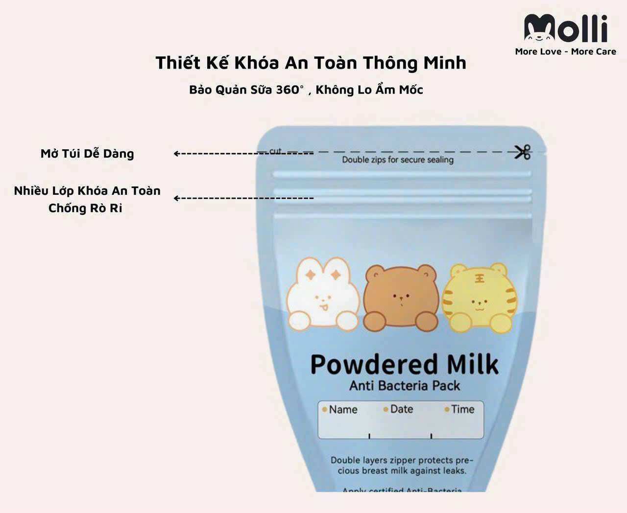 Túi trữ sữa bột Molli túi trữ sữa bột du lịch (Hộp 30 túi)