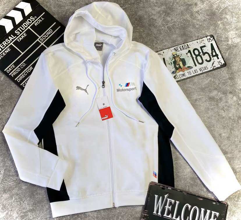 Áo Khoác Thun Lạnh Poly 2 Da Cao Cấp,Mềm Mịn Có Mũ Chống Nắng Màu Trắng B M W Thể Thao - Áo Khoác Thu Đông