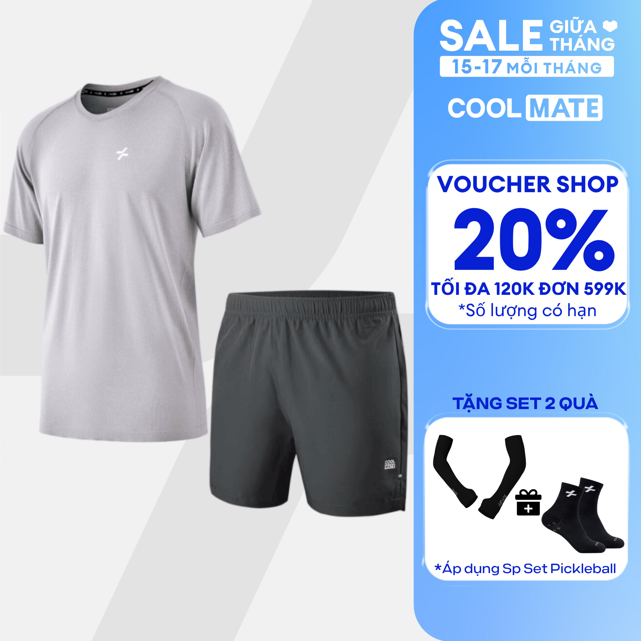 [TẶNG SET 2 QUÀ]Set thể thao nam Áo Tshirt Training Seamless Body Mapping và Quần Shorts Tập Gym 5 inch Essentials - Coolmate