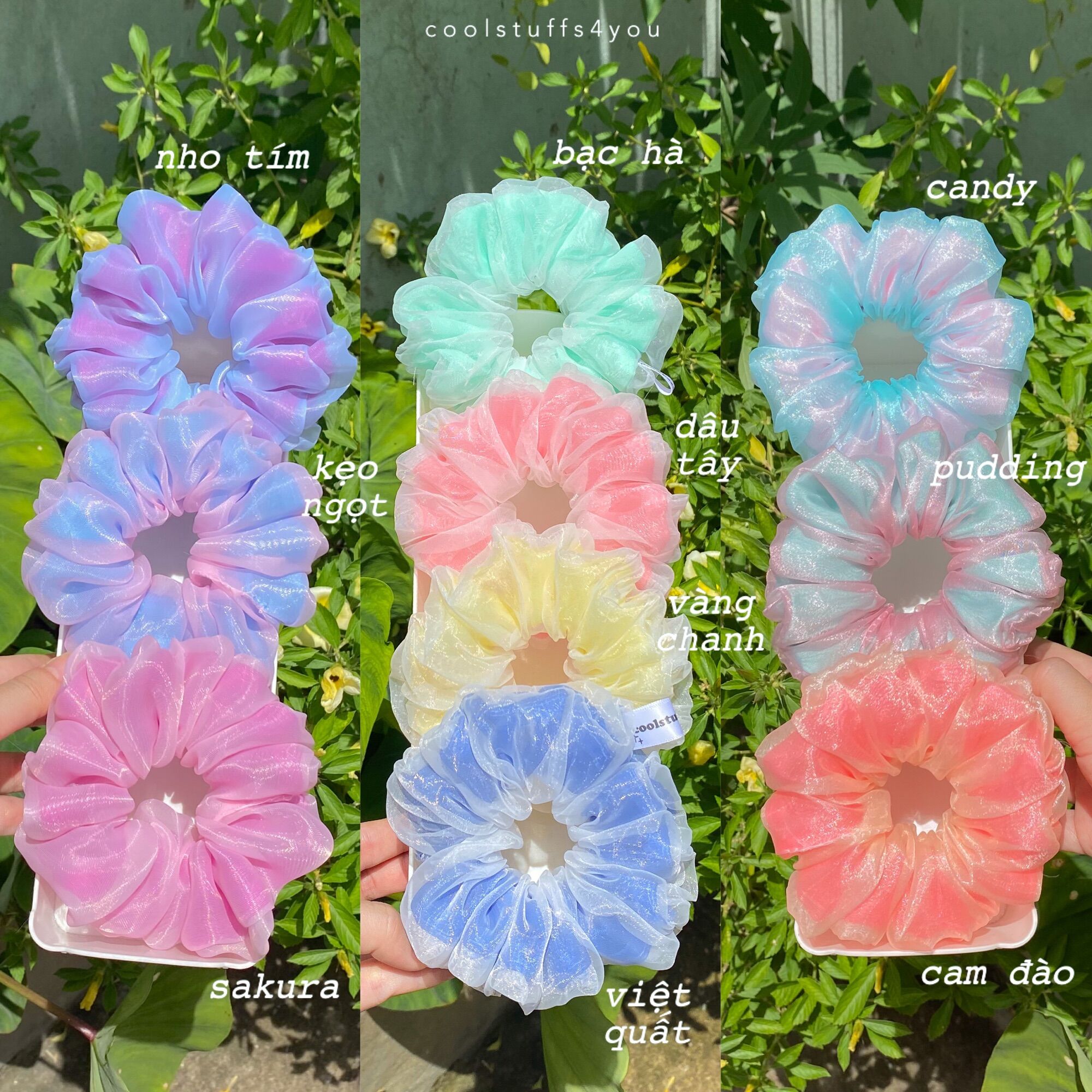 Buộc Tóc Scrunchies Thiết Kế 2 Lớp Vải Size Thường {Bảng Màu 2 Lớp Size Thường A}