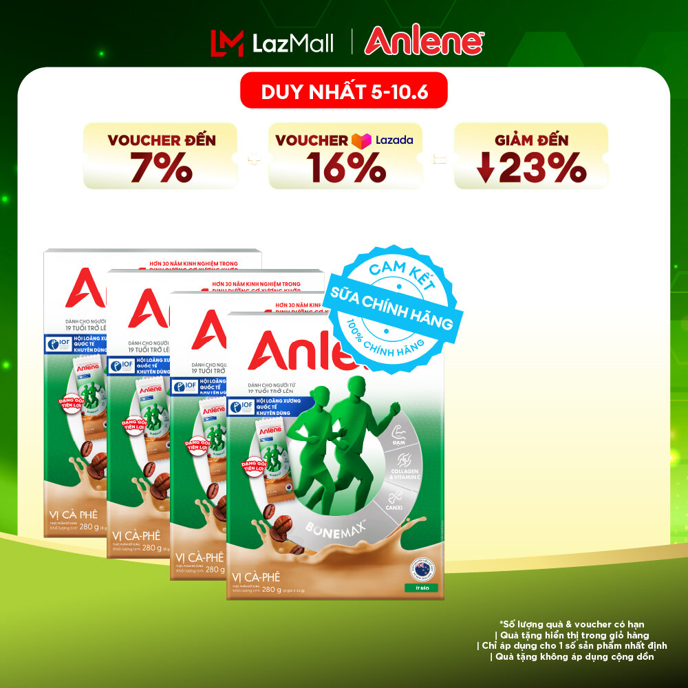 [Voucher giảm đến 26%]Combo 4 Sữa Bột Anlene Hương Cà Phê Dạng Gói Tiện Lợi (8 Gói x 35G)