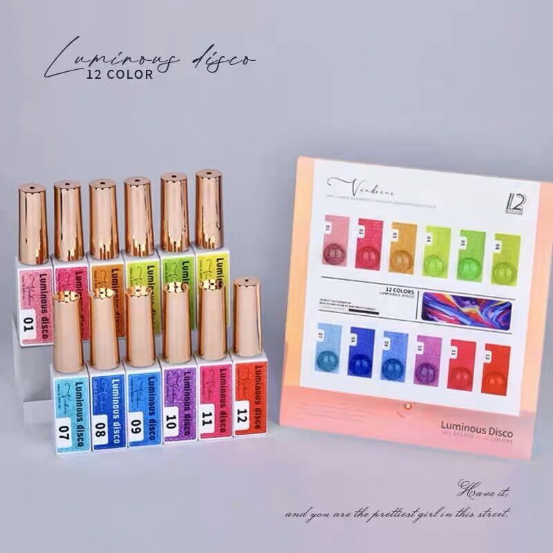 Set cọ nét gel flash dạ quang phát sáng vendeeni 12 chai +bảng