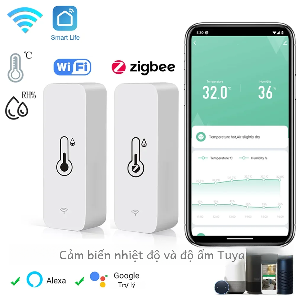 Tuya Zigbee Wifi Cảm Biến Nhiệt Độ Và Độ Ẩm Ứng Dụng Giám Sát Từ Xa Tương Thích Với Alexa Google Trợ Lý Cho Nhà Thông Minh Điều Khiển