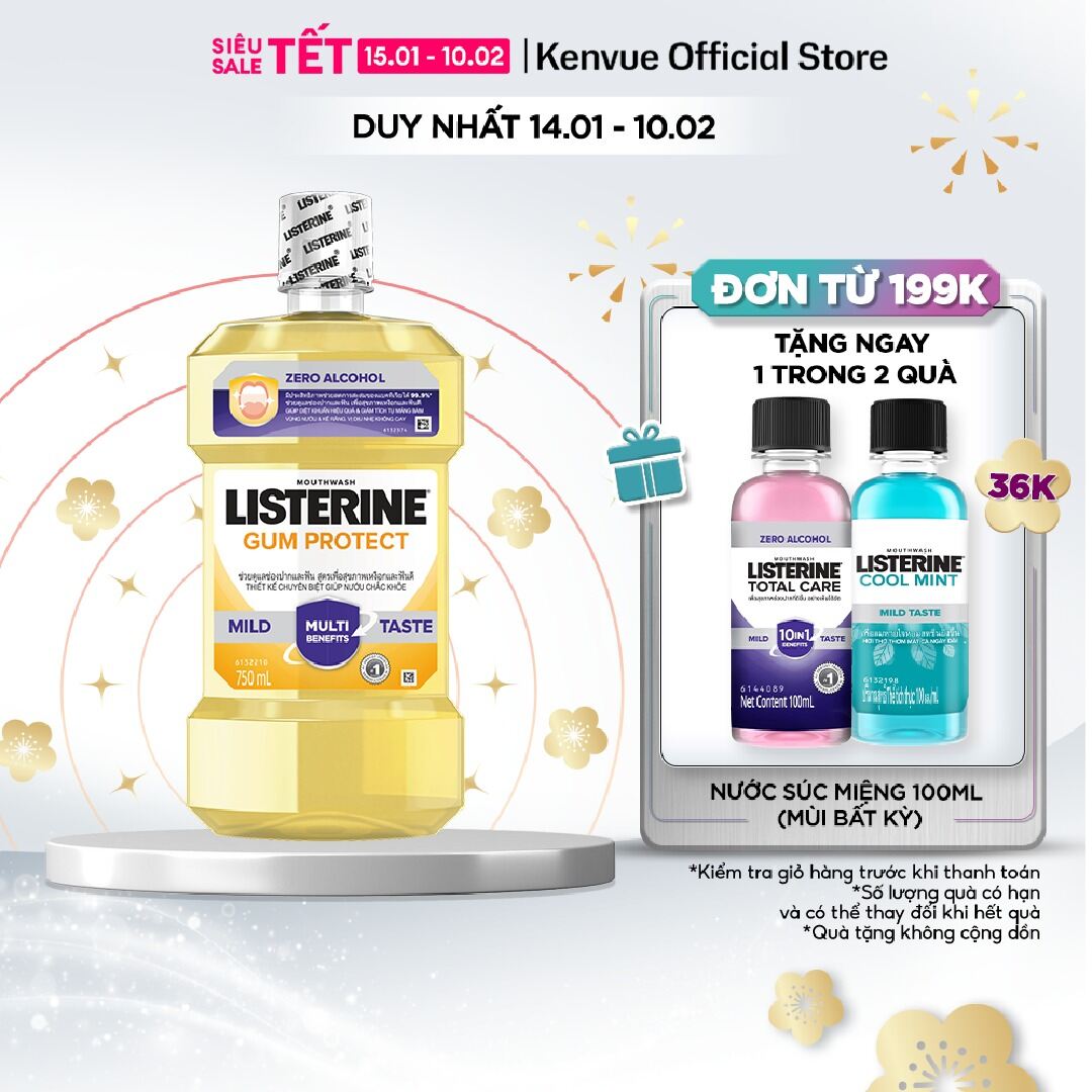 Nước Súc Miệng Listerine Gum Protect Zero Alcohol Giúp Nướu Chắc Khỏe - Dung Tich 750ml