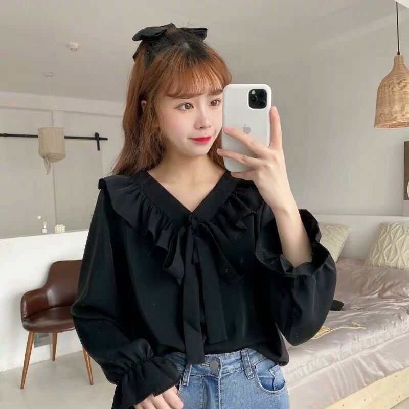 Áo tiểu thư cổ bèo cột nơ HƯ XINH