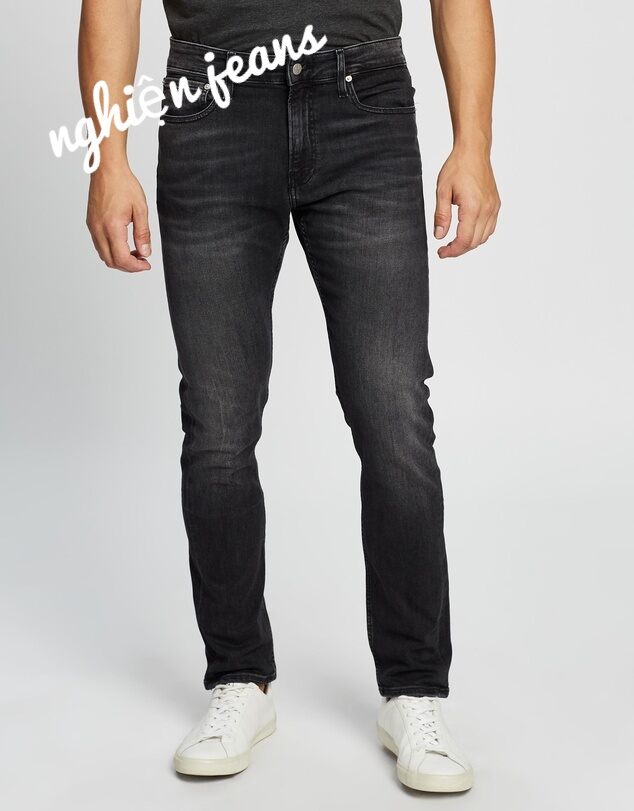 Quần jeans nam ck màu khói mài nhẹ form đứng chất giãn nhẹ