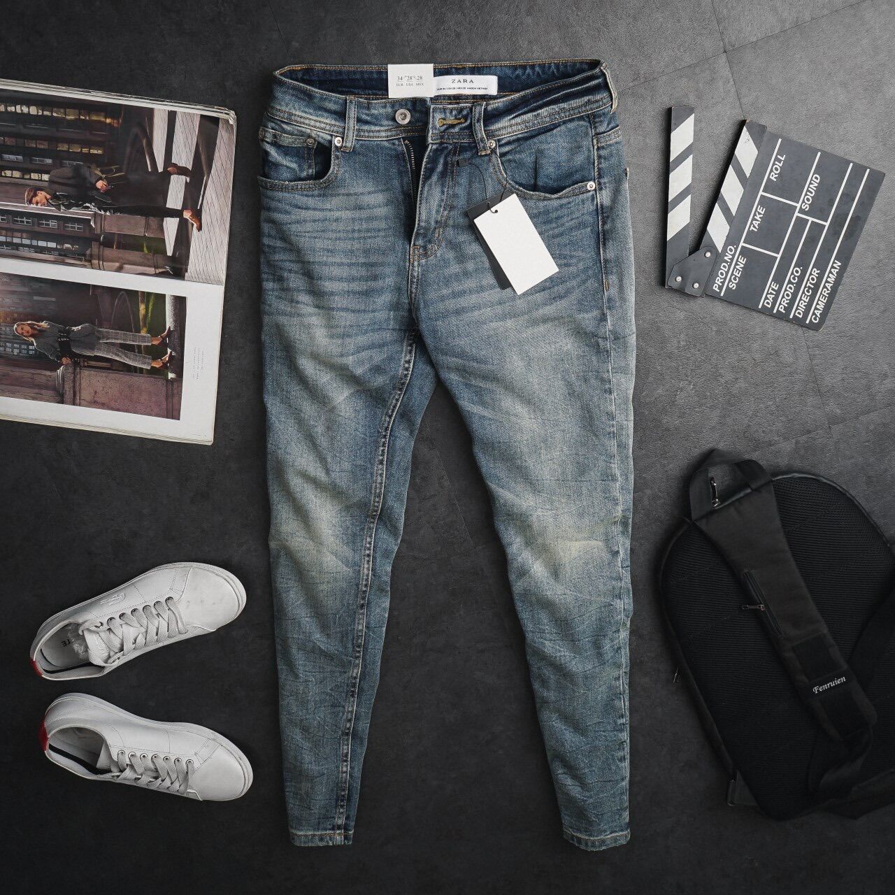 Quần jean nam ánh rêu jeans cao cấp không phai màu