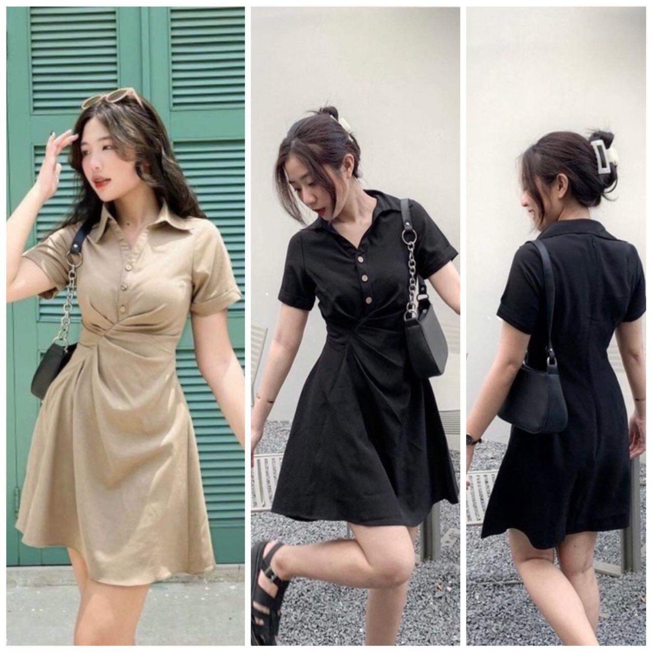 đầm cổ sơ mi thiết kế nhấn eo