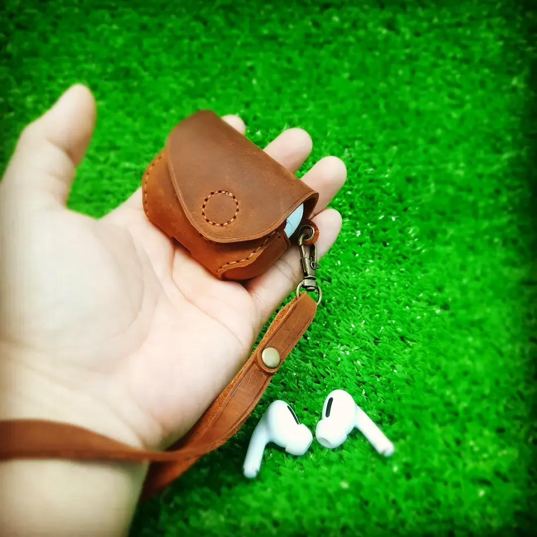 AirPods Pro Leather Case with Magnetic Buttons with Cord (Genuine Leather)
