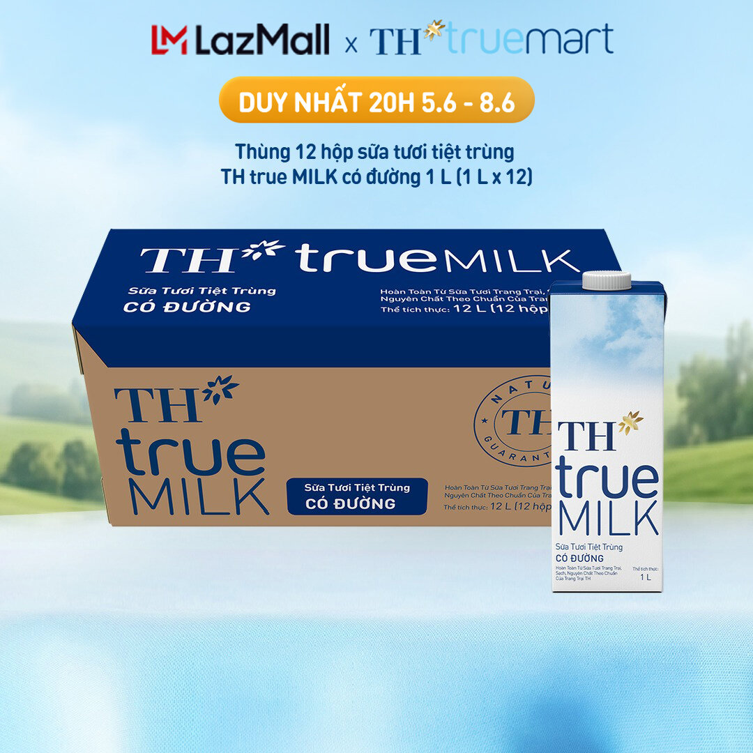 Thùng 12 hộp sữa tươi tiệt trùng TH true MILK có đường 1 L (1 L x 12)