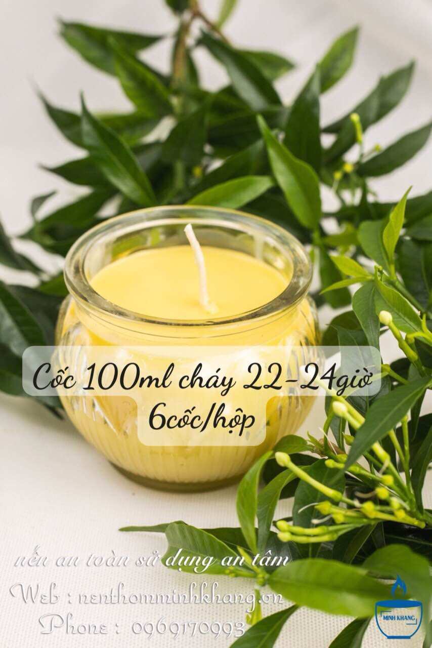 Hộp 6 cốc Nến bơ organic cao cấp Minh Khang ly hoa sen 100ml cháy 22-24 giờ