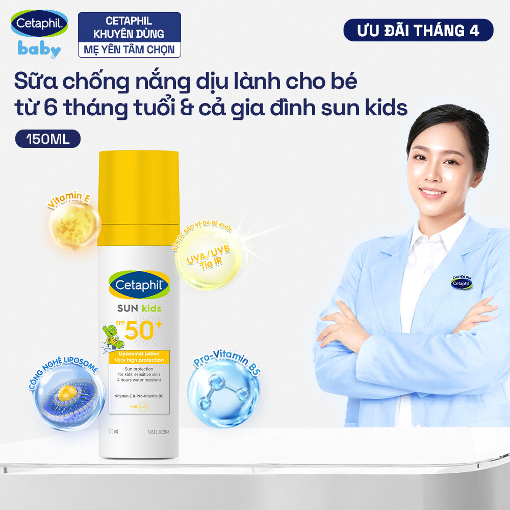 Sữa chống nắng dịu lành cho làn da nhạy cảm của bé từ 6 tháng tuổi CETAPHIL BABY SUN KIDS 150ML
