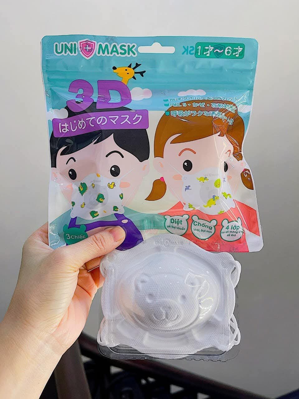 KHẨU TRANG GẤU CHO BÉ TỪ 1 ĐẾN 6 TUỔI ( GÓI 3 CHIẾC)
