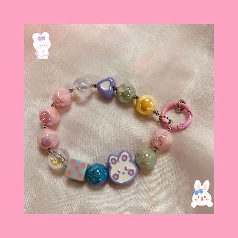 Dây Đeo Tay Hình Thỏ Dễ Thương Dây Đeo Khóa Móc Khóa Điện Thoại Di Động Phụ Kiện Nữ Dây Đeo Móc Khóa