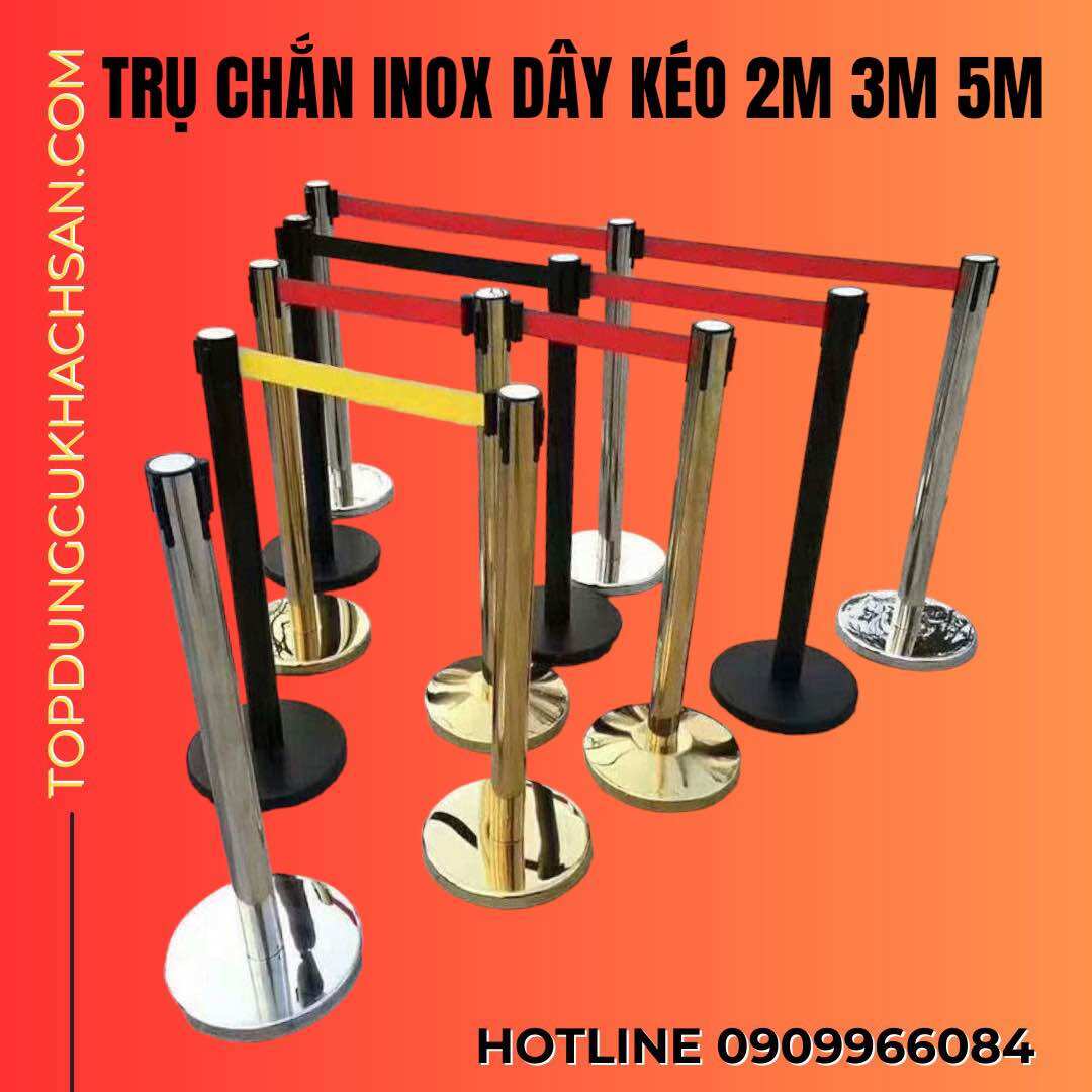 Cột chắn inox phân làn, trụ chắn inox phân luồng, cột chắn inox phân cách lối đi - dây 2m, 3m, 5m