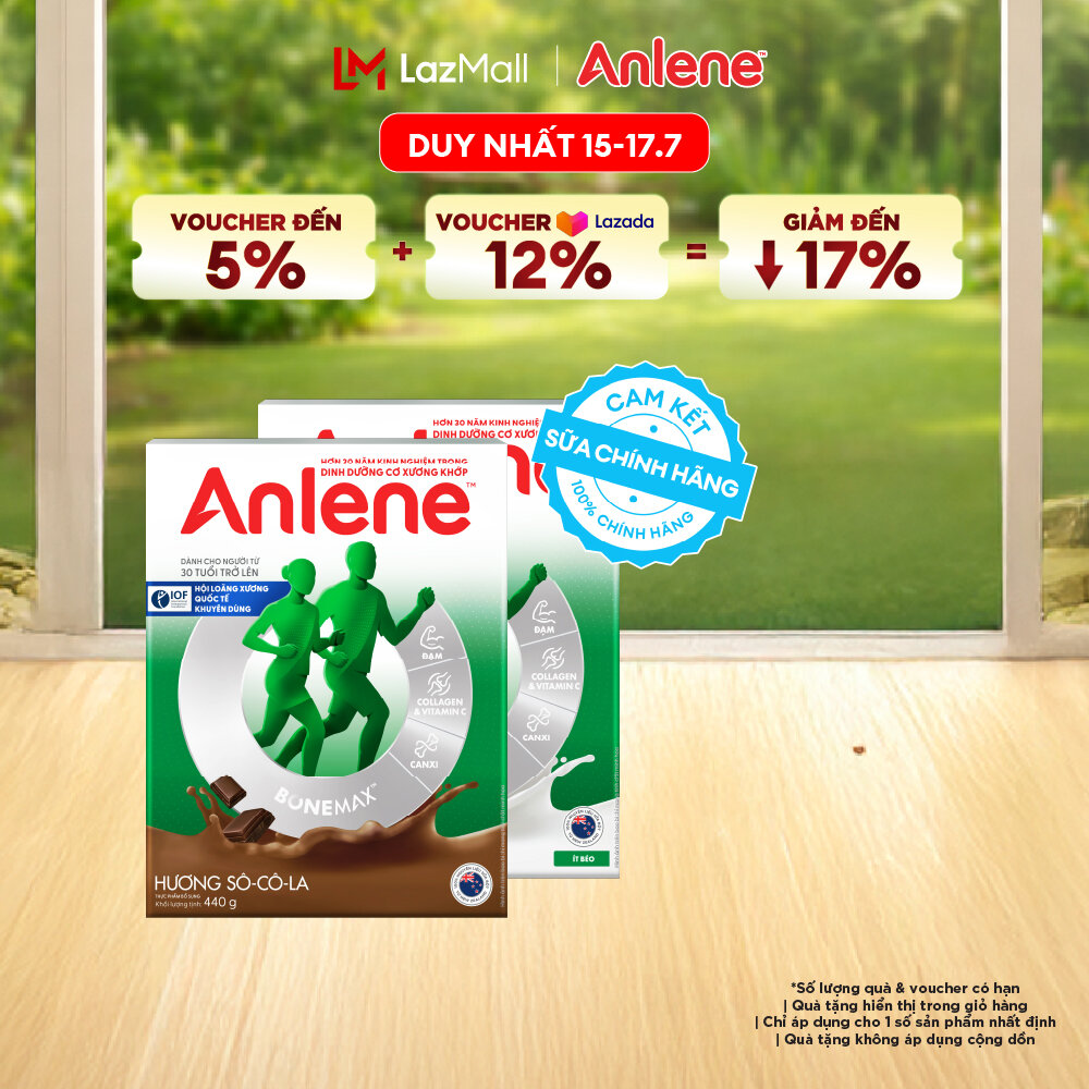 [Voucher giảm đến 26%]Combo 2 Sữa Bột Anlene Hương Vani 440G + Socola 440G