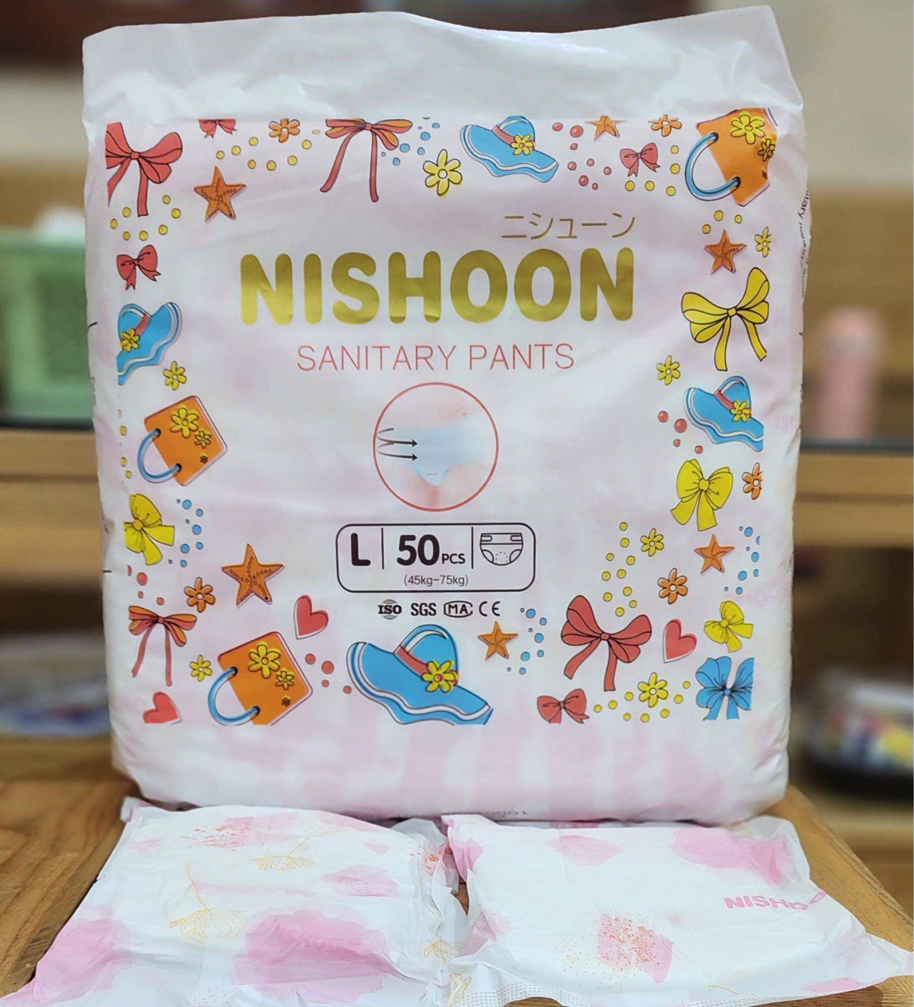  50 MIẾNG BĂNG VỆ SINH QUẦN CAO CẤP NISHOON SIÊU MỀM MỎNG 30-90kg MẶC VỪA 