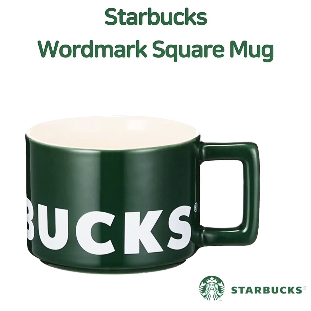 [STARBUCKS KOREA] - CỐC SỨ SB CORE NEW GREEN 2022 WORDMARK SQUARE MUG 8oz
