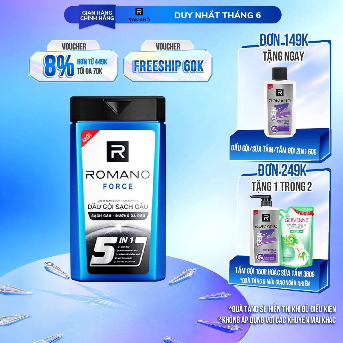 Dầu gội sạch gàu Romano Force loại bỏ & ngăn gàu trở lại 180g