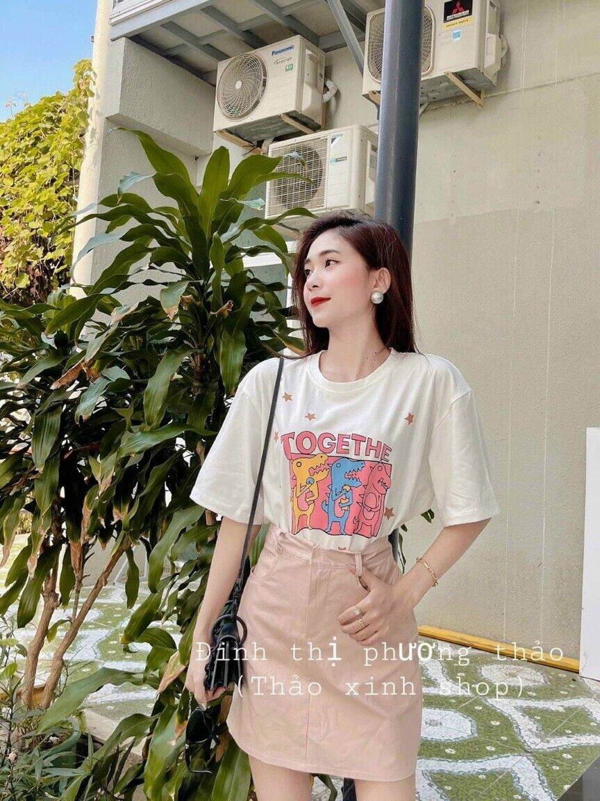 [HCM]SET ÁO THUN TOGETHE PHỐI CHÂN VÁY HỒNG