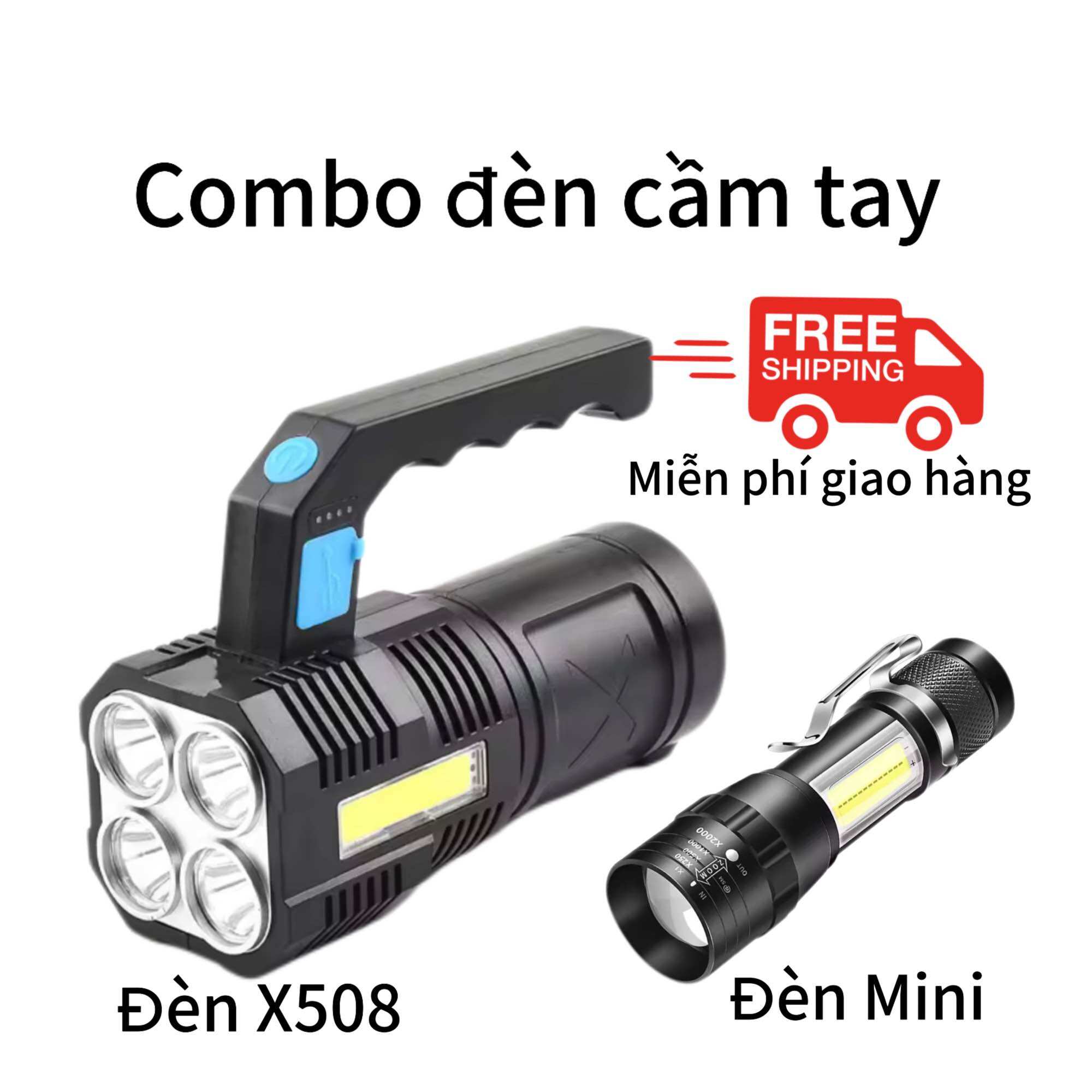 Combo Đèn Pin cầm tay X508 Đèn mini nhỏ gọn để cấm trại câu cá sữa chữa nhà cửa