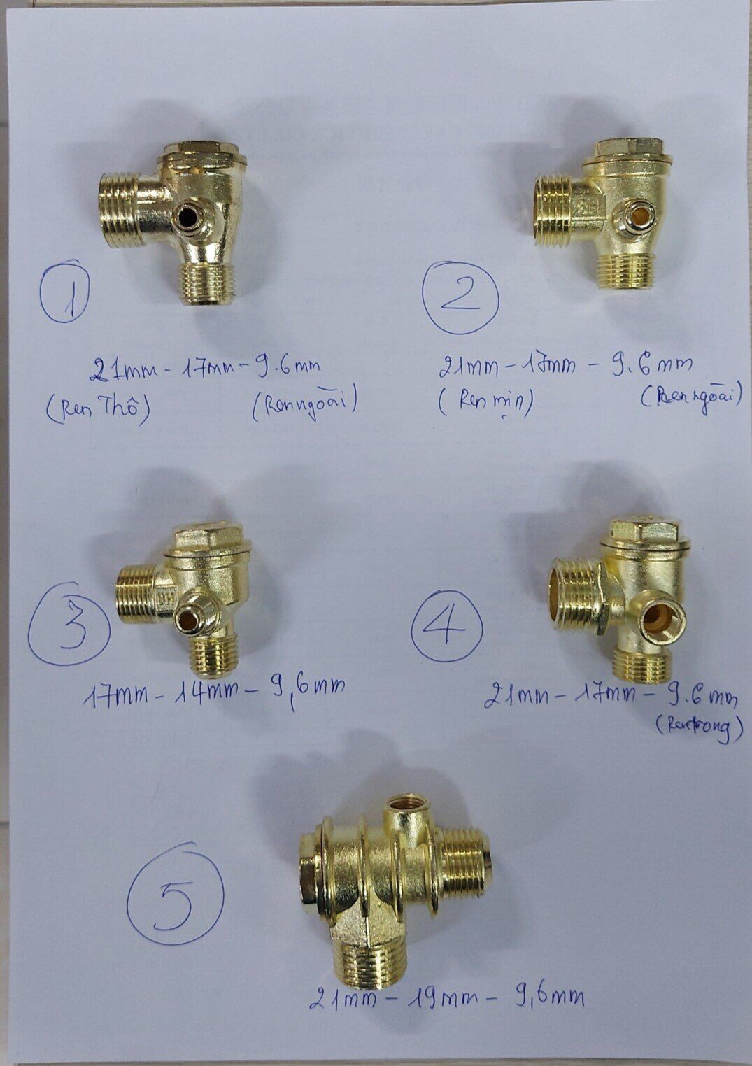 Van 1 chiều máy nén khí bằng thau ren 13-17-21mm