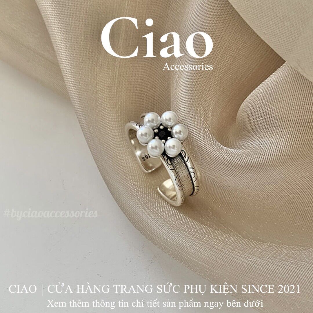 Nhẫn mạ bạc S925 thiết kế hoạ tiết phong cách trendy mã 70 Ciao