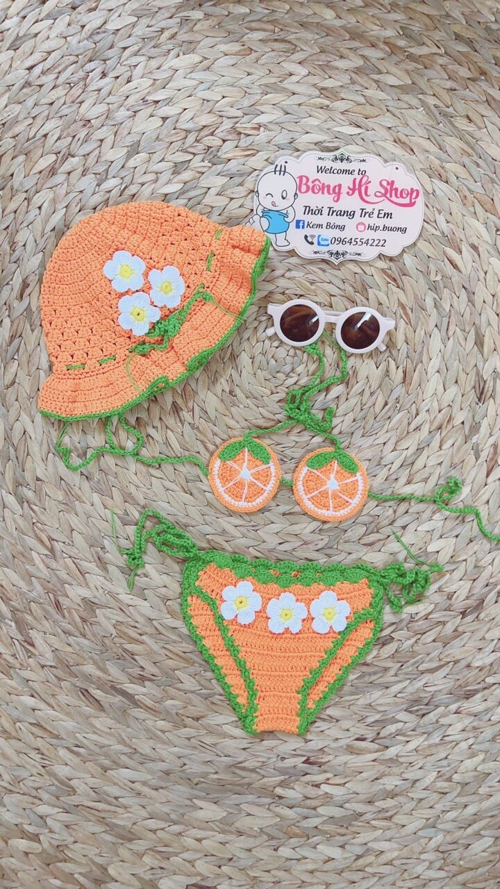 Bikini Len Kèm Mũ Cho Bé Diện Hè