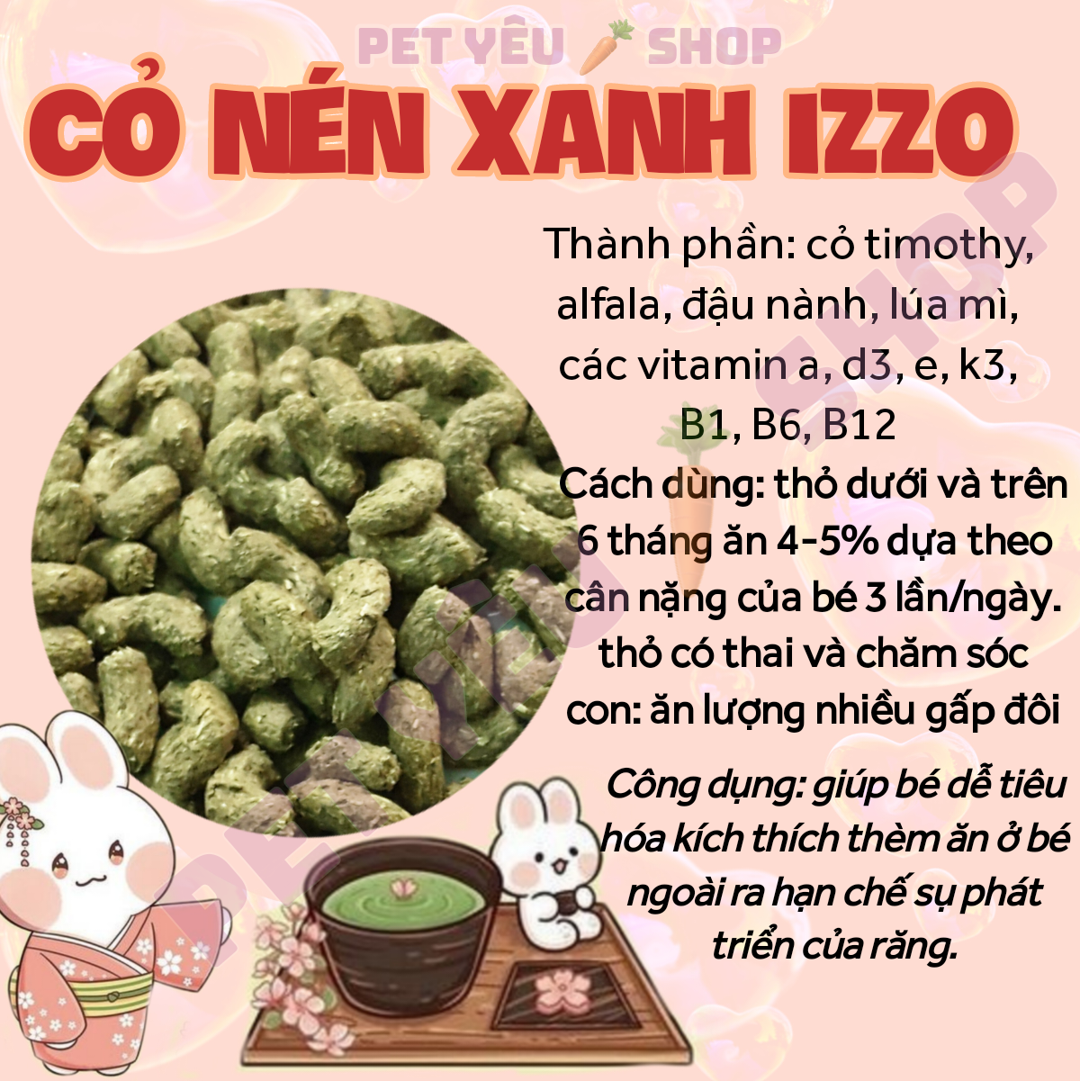 Cỏ nén xanh IZZO (1,5KG) 🐻FREESHIP🐻 thức ăn mọi lứa tuổi