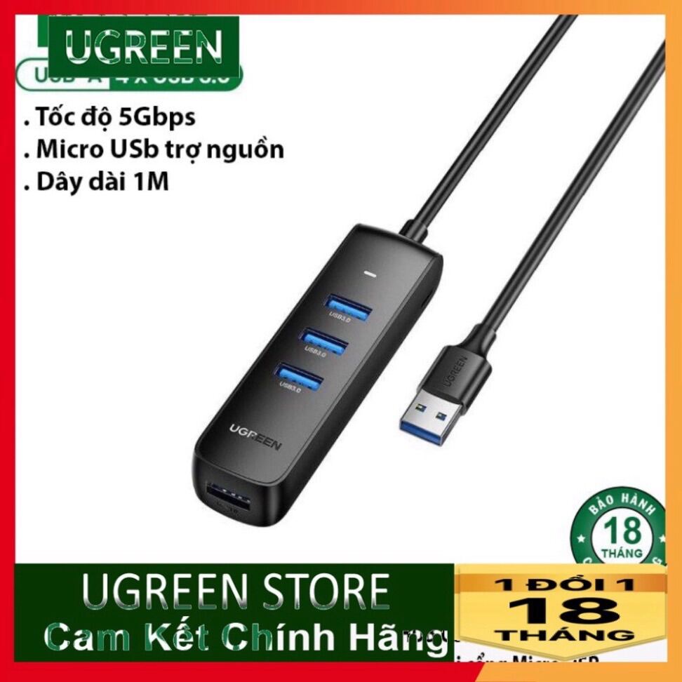 Bộ chia USB 3.0 1 ra 4 cổng Chính Hãng Ugreen 80657 Màu Đen CM146 Dây dài