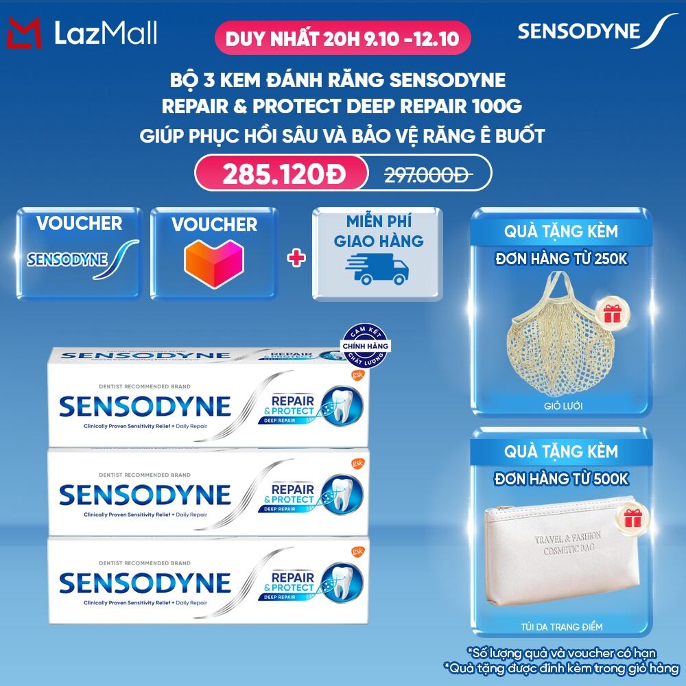 Bộ 3 Kem đánh răng SENSODYNE Repair & Protect Deep Repair 100g giúp phục hồi sâu và bảo vệ răng ê buốt