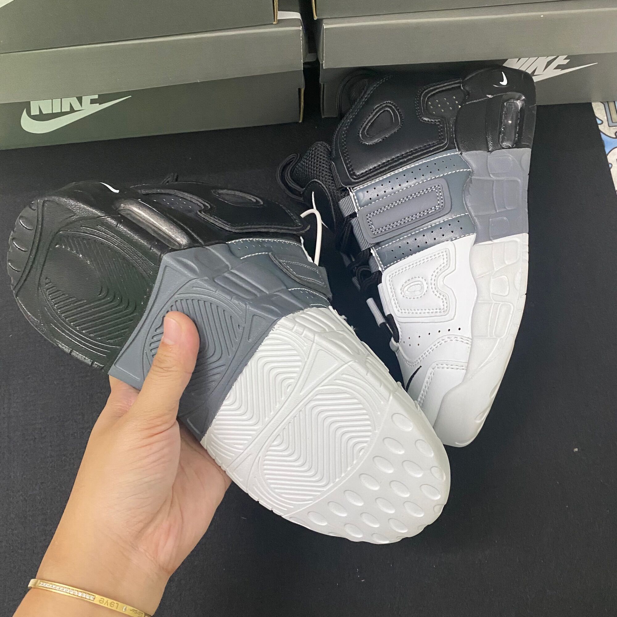 Giầy Uptempo air cao cổ đen xám siêu đẹp fullbox