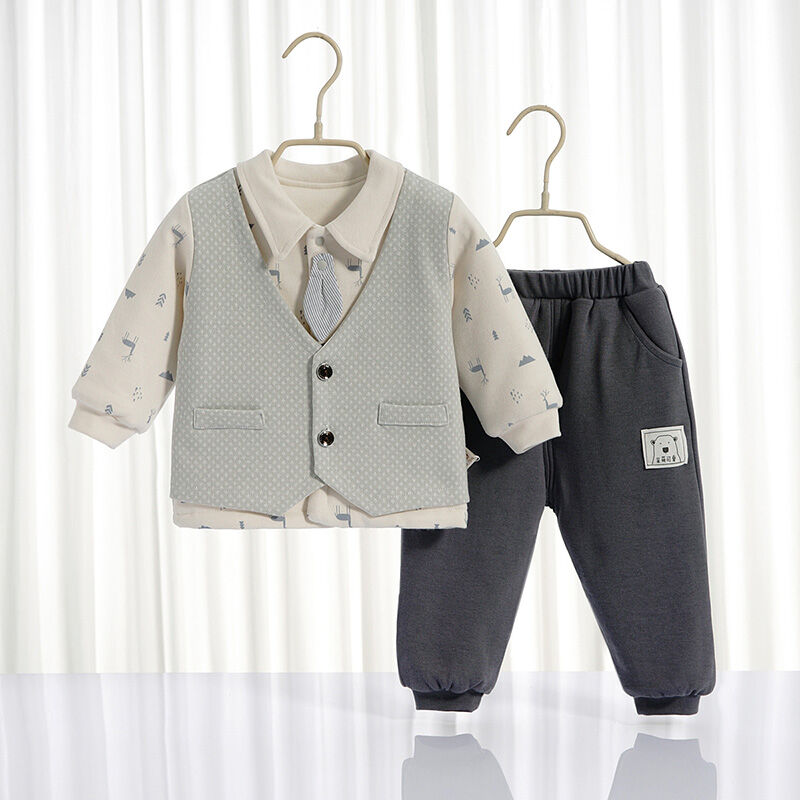 Quần áo thu đông cho bé trai, áo bông cho bé trai, bộ đồ cotton cho bé sơ sinh, bộ quần áo hai chiếc cotton mỏng cho bé trai.